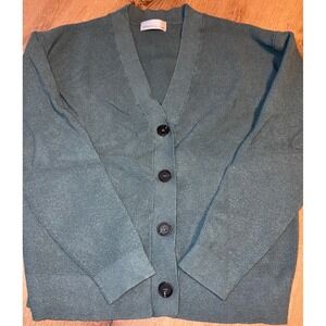 Zenana Olive Green Button-Down‎ Cardigan Sweater Womens Size S Soft Knit